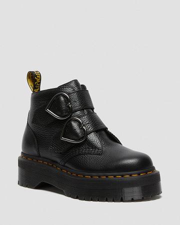 Botas Plataforma Dr Martens Devon Heart Cuero Mujer Negros | MX 542JPQ